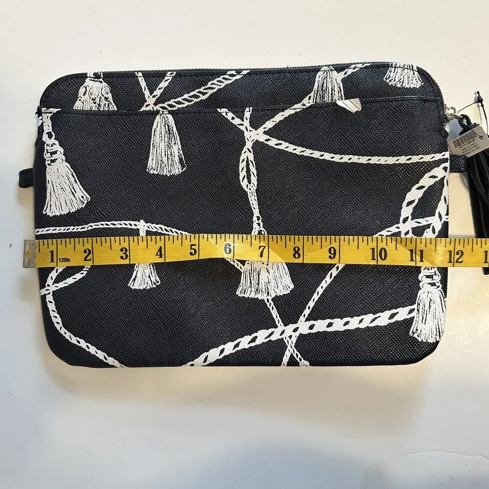 Chicos NEW Printed Tassel Tech Case Zip Pouch Navy Equestrian Print NWT